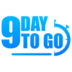 9 day to go label, red flat with alarm clock, promotion icon, Vector stock illustration: For any 

kind of promotion