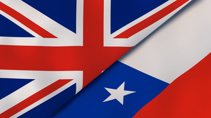 The flags of United Kingdom and Chile. News, reportage, business background. 3d illustration
