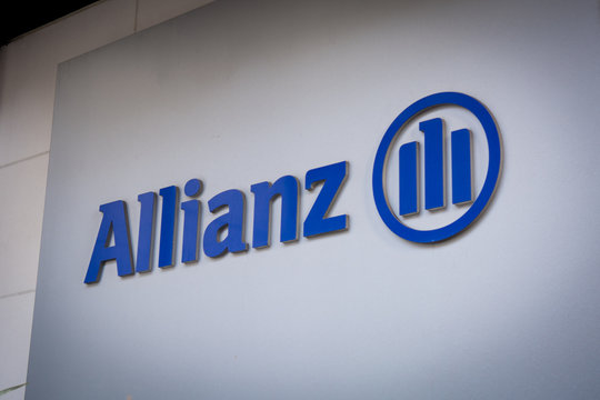 LONDON- FEBRUARY, 2019: Allianz logo outside city of London office, a German financial services and insurance company