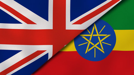 The flags of United Kingdom and Ethiopia. News, reportage, business background. 3d illustration