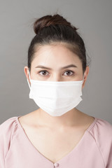 close up woman face is wearing surgical mask