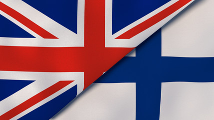 The flags of United Kingdom and Finland. News, reportage, business background. 3d illustration