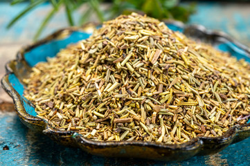 Bowl with dried French seasoning, herbs of Provence