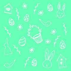 vector patterns easter eggs rabbits spring birds birdhouses joy doodles