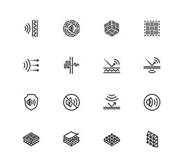 Acoustics and Acoustical Properties of Materials. Vector Icon set in Outline Style - obrazy, fototapety, plakaty