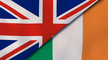 The flags of United Kingdom and Ireland. News, reportage, business background. 3d illustration