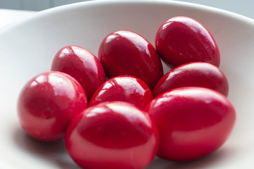 Home painted traditional red easter eggs