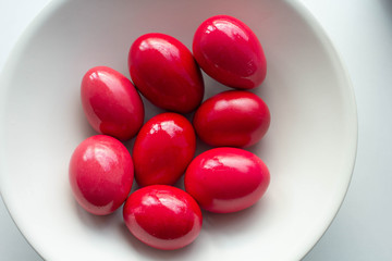 Home painted traditional red easter eggs