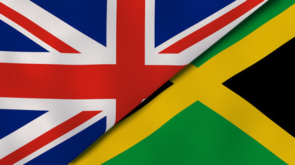 The flags of United Kingdom and Jamaica. News, reportage, business background. 3d illustration