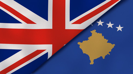Fototapeta na wymiar The flags of United Kingdom and Kosovo. News, reportage, business background. 3d illustration