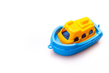 lonely little toy ship with white background isolated