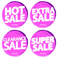 Set Sale banners design template, discount tags, grunge brush, vector illustration
