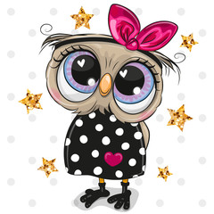 Fototapeta premium Cartoon Owl on a dots background