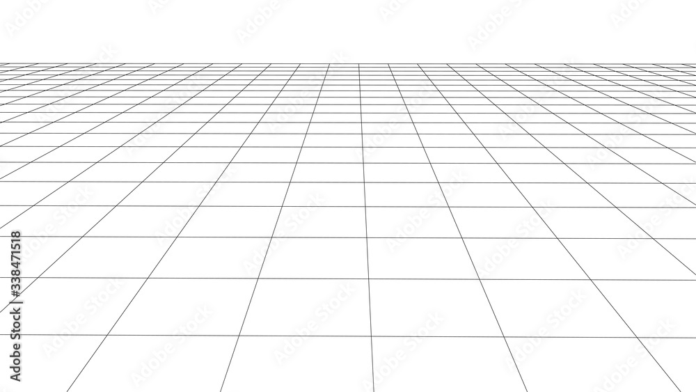 Aufkleber abstract wireframe perspective grid on white background widescreen illustration.