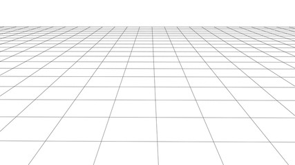 Abstract wireframe perspective grid on white background widescreen illustration. - obrazy, fototapety, plakaty