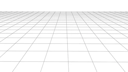 Foto op Canvas Abstract wireframe perspective grid on white background widescreen illustration. © Svitlana