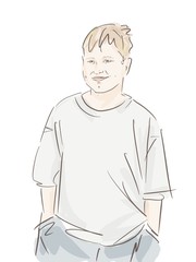 Portrait of blonde young teenager on white background. sketch. illustration