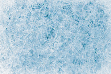 Abstract blue ice frost natural background with hoarfrost crystals.