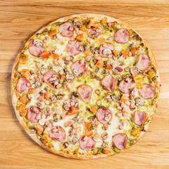 pizza on the wooden background