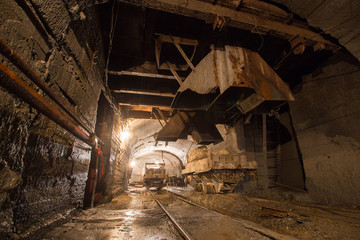 Scoop ramp scraper slide in gold mine underground tunnel