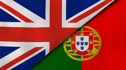 The flags of United Kingdom and Portugal. News, reportage, business background. 3d illustration