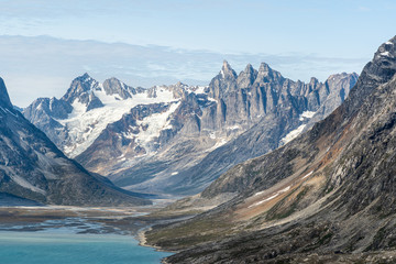 Close up of mountains at the end of a Fjord in Greenland © Max
