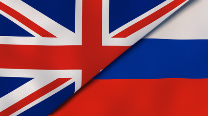 The flags of United Kingdom and Russia. News, reportage, business background. 3d illustration