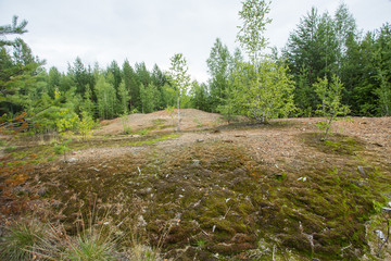 Dull landscape on abandoned mining site with surface dump