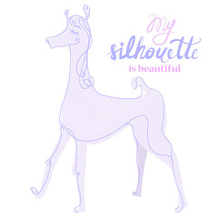 the comical llama is stylized drawn in a single line style in purple hues and the hand lettering my silhouette is beautiful