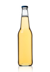 small clear bottle with beer