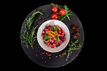 vinaigrette with mushrooms on a plate