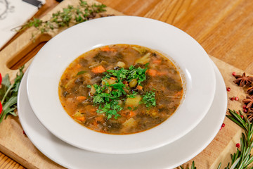sauerkraut vegetable soup with mushrooms