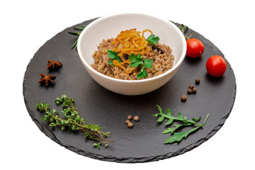 buckwheat porridge with mushrooms and herbs