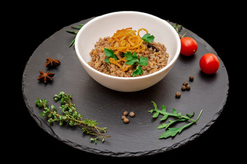 buckwheat porridge with mushrooms and herbs