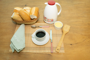 Delicous breakfast with coffr and brakfast.