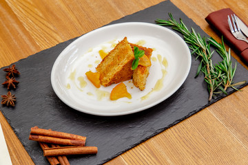 Pumpkin pie with oranges and cinnamon