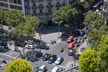 Aerial view of Passeig de Grˆcia street in the Eixample district, Barcelona, Spain, Europe