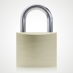 Realistic Closed Brass Padlock Vector Illustration, Front View