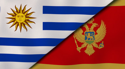 The flags of Uruguay and Montenegro. News, reportage, business background. 3d illustration