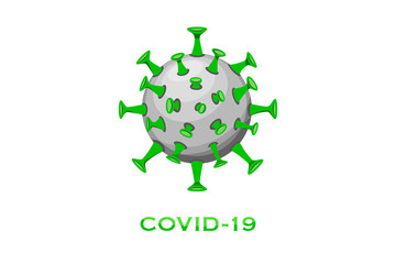 Coronavirus vector illustration icon logo COVID-19 SARS realistic 3D grey green with shadows for web infographics design concept 