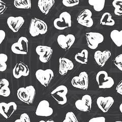 Grunge Hearts Paint Brush Strokes Vector Seamless Pattern. Valentine's Day Background. Love.
