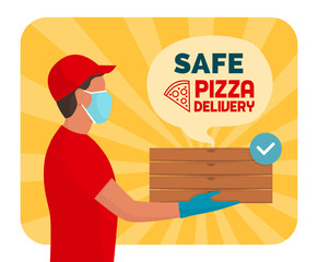Safe pizza delivery at home during coronavirus covid-19 epidemic