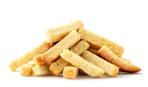 Pile of wheat crackers on white background. Isolated