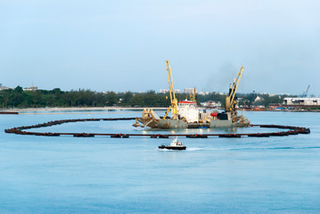 Nassau Harbour Industrial Ship With Cranes