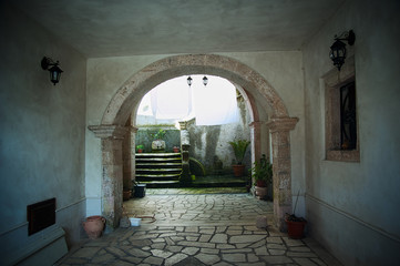 Entrance hall of the ancient Palazzo De Dominicis, Aiello calabro, Italy.