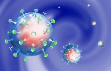 Abstract image of coronaviruses on a blue background.