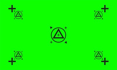 Green screen with VFX motion tracking markers. Chroma key color video footage