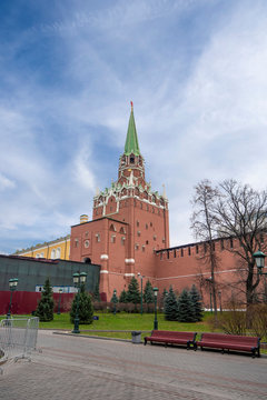 Spasskaya tower (Bashnya) or Saviour Tower of the Kremlin with the clock on the Red Square in Moscow, Russia