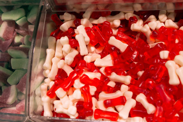 multi-colored chewy gummy sweets in the form of stones