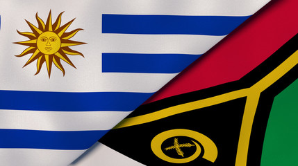 The flags of Uruguay and Vanuatu. News, reportage, business background. 3d illustration